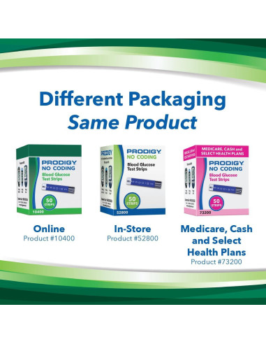 Tiras de Prueba Glucosa PRODIGY 10400 Sin Codificación 50u
