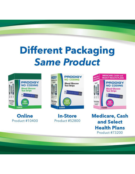 Tiras de Prueba Glucosa PRODIGY 10400 Sin Codificación 50u