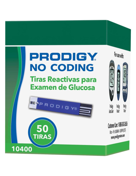 Tiras de Prueba Glucosa PRODIGY 10400 Sin Codificación 50u