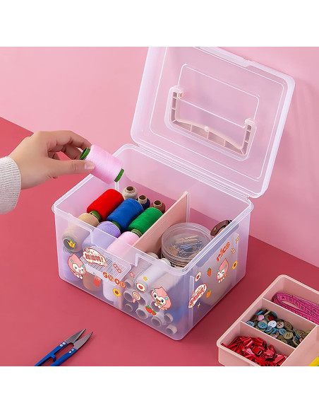 Caja de Almacenamiento Plástica FOREVERIE Pequeña Rosa y Transparente