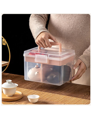 Caja de Almacenamiento Plástica FOREVERIE Pequeña Rosa y Transparente