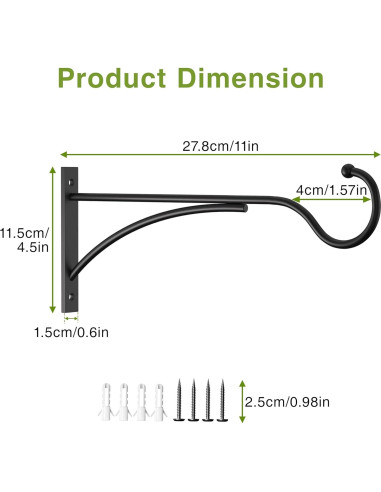 Ganchos para Plantas Saffruff 28 cm Metal Negro Soporte 13.6 kg