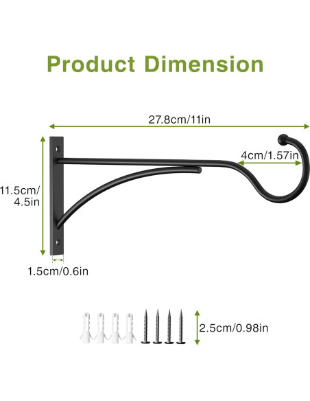 Ganchos para Plantas Saffruff 28 cm Metal Negro Soporte 13.6 kg