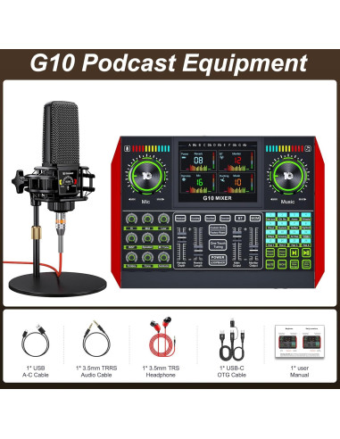 Paquete de Podcast G10-PKPRO con Micrófono y Mezclador