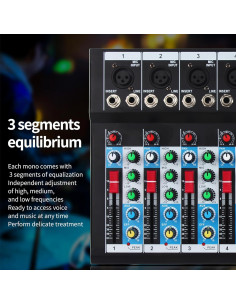 Mezclador de Audio Bluetooth 7 Canales MIX-7 48V USB 2