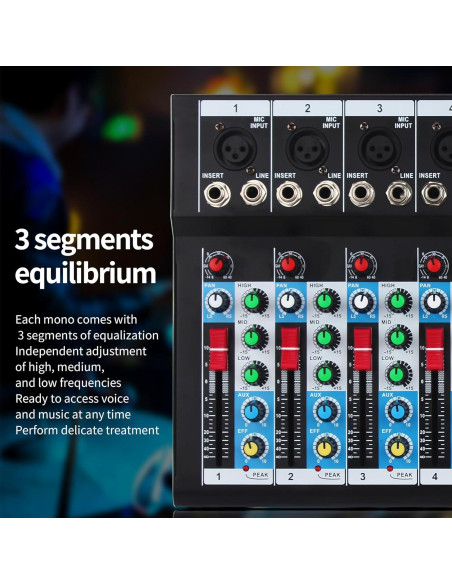 Mezclador de Audio Bluetooth 7 Canales MIX-7 48V USB