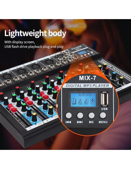 Mezclador de Audio Bluetooth 7 Canales MIX-7 48V USB