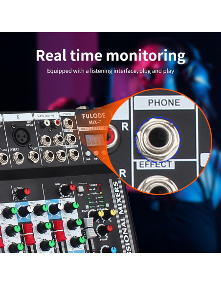 Mezclador de Audio Bluetooth 7 Canales MIX-7 48V USB