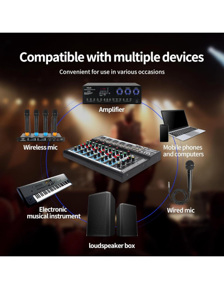 Mezclador de Audio Bluetooth 7 Canales MIX-7 48V USB