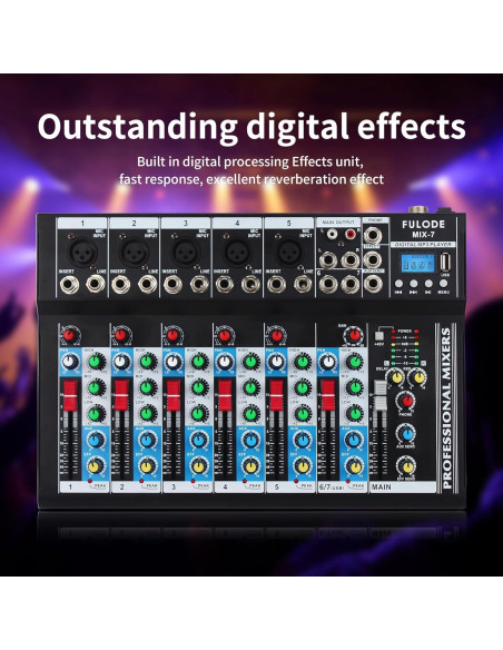 Mezclador de Audio Bluetooth 7 Canales MIX-7 48V USB