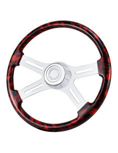 Volante de Camión QYMOPAY 18" Madera Roja 4 Rayos Aluminio