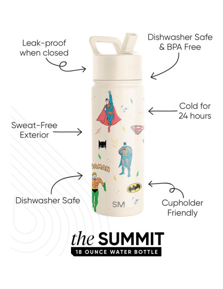 Botella de Agua Aislada Simple Modern 18oz Niños Superhéroes
