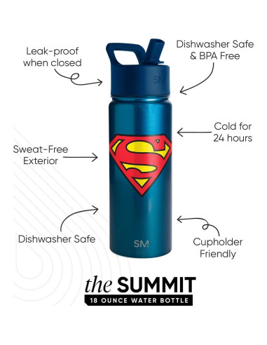 Botella de Agua Simple Modern Superman 532ml con Popote