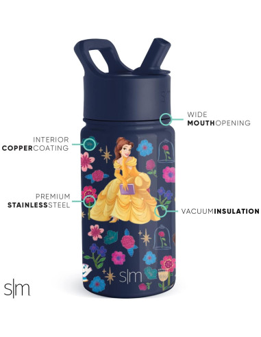 Botella de Agua Simple Modern Disney Belle 414ml con Popote
