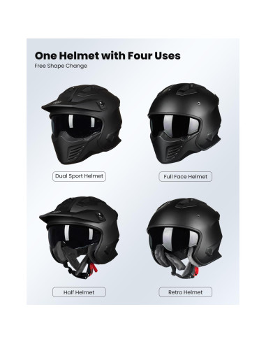 Casco Abierto ILM 726X Negro Mate para Motocicleta M