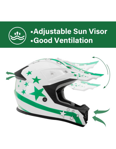 Casco XFMT Offroad Estrella Verde S/M/L/XL para Motociclismo
