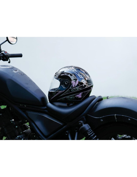 Casco TCMT Mariposa Rosa Blanco Full Face Motocicleta