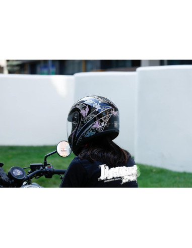 Casco TCMT Mariposa Rosa Blanco Full Face Motocicleta