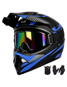Conjunto Casco Motocross Yesmotor M Azul Oscuro + Guantes y Gafas