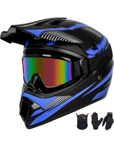 Conjunto Casco Motocross Yesmotor M Azul Oscuro + Guantes y Gafas 2