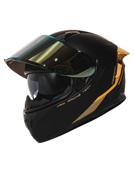 Casco Integral HAX Obsidiana Doble Visera Negro Mate Oro S Casco Integral HAX Obsidiana Doble Visera Negro Mate Oro S