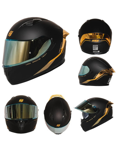 Casco Integral HAX Obsidiana Doble Visera Negro Mate Oro S