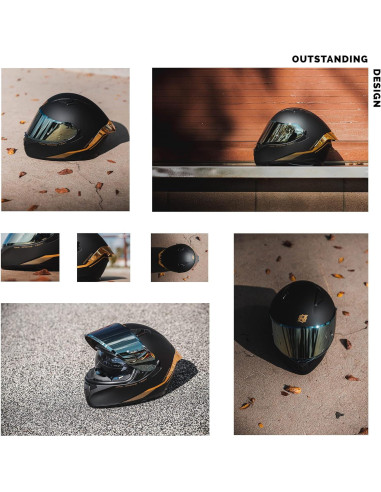 Casco Integral HAX Obsidiana Doble Visera Negro Mate Oro S