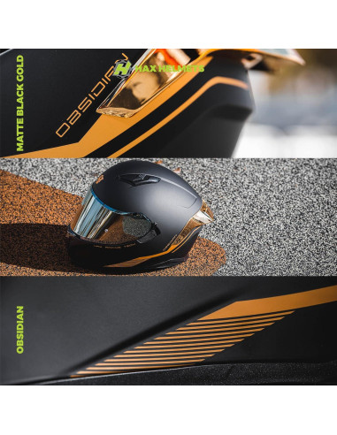 Casco Integral HAX Obsidiana Doble Visera Negro Mate Oro S