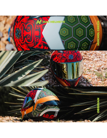 Casco Integral HAX Obsidian Doble Visera Huichol Verde Casco Integral HAX Obsidian Doble Visera Huichol Verde