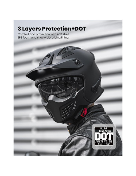 Casco Abierto ILM 726X Negro Mate para Motocicleta L