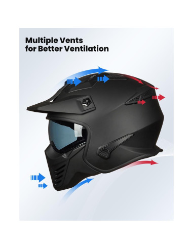 Casco Abierto ILM 726X Negro Mate para Motocicleta L
