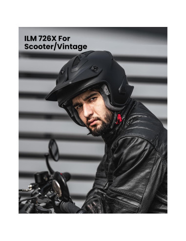 Casco Abierto ILM 726X para Motocicleta Negro Mate 1.70 kg