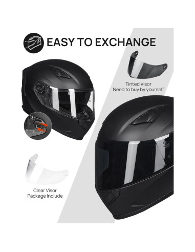 Casco de Moto ILM 129 Cara Completa Antivaho Negro Mate