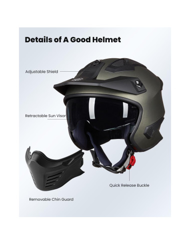 Casco Abierto ILM 726X Verde Medianoche para Motocicleta