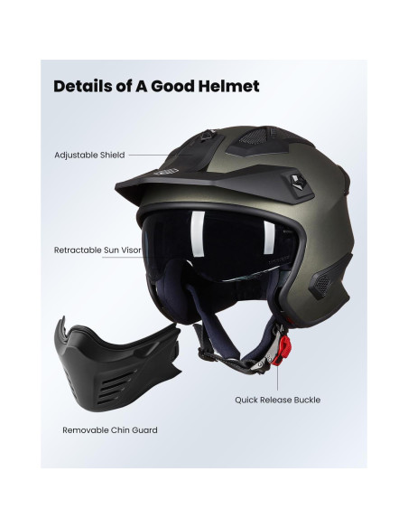 Casco Abierto ILM 726X Verde Medianoche para Motocicleta