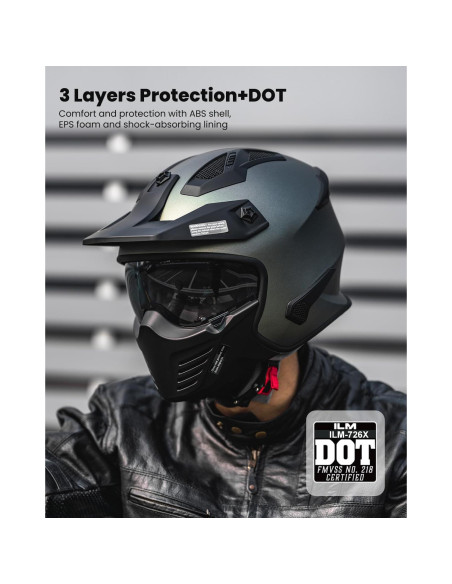 Casco Abierto ILM 726X Verde Medianoche para Motocicleta