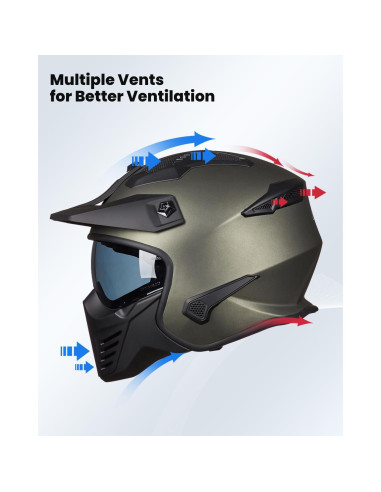 Casco Abierto ILM 726X Verde Medianoche para Motocicleta