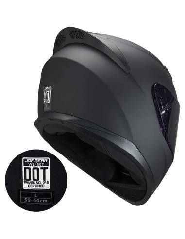 Casco Integral Negro JQF Gear WS-607 XL Aprobado DOT