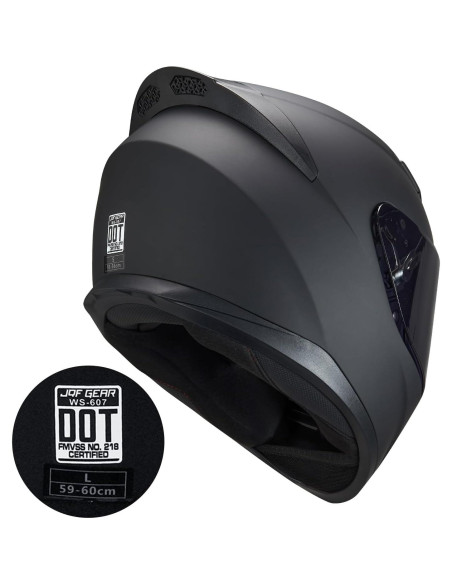 Casco Integral Negro JQF Gear WS-607 XL Aprobado DOT Casco Integral Negro JQF Gear WS-607 XL Aprobado DOT