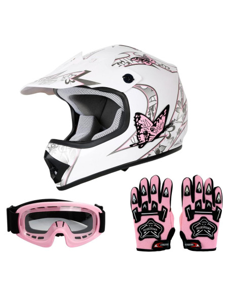 SLMOTO Casco Infantil X-Large Motocross Mariposa Rosa