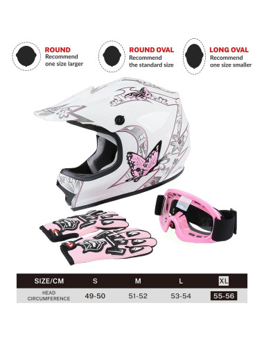 SLMOTO Casco Infantil X-Large Motocross Mariposa Rosa