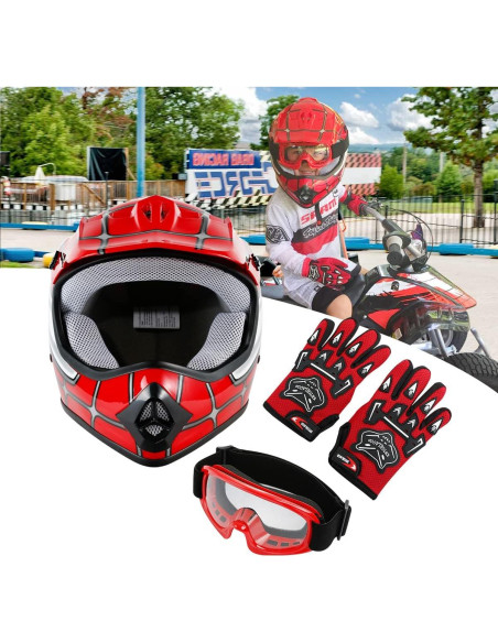 Casco Infantil SLMOTO Araña Roja + Gafas y Guantes