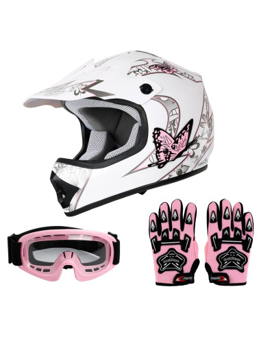 SLMOTO Casco Infantil Motocross Mariposa Rosa 49-57 cm