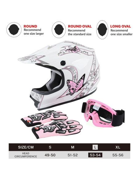 SLMOTO Casco Infantil Motocross Mariposa Rosa 49-57 cm