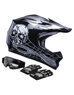 Casco de Motocross TCT-MOTORPARTS Niños Skull Negro + Guantes + Gafas