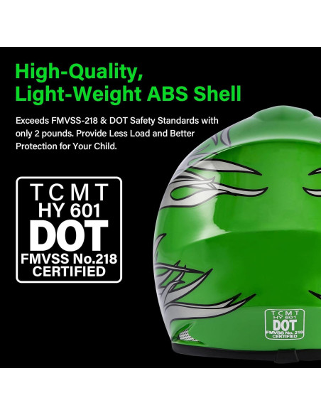 Casco SLMOTO para Niños Llama Verde + Gafas y Guantes