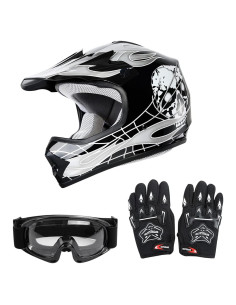 Casco SLMOTO para Niños - Calavera Negra + Gafas + Guantes