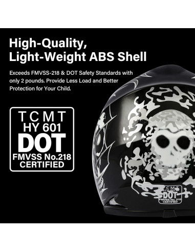 Casco SLMOTO para Niños - Calavera Negra + Gafas + Guantes