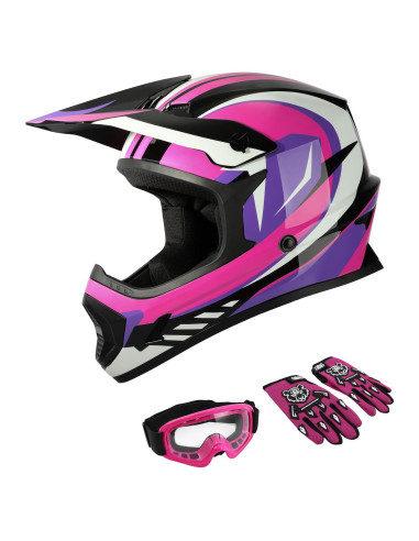 Casco SLMOTO DOT Mediano Rosa Rojo para Jovenes Offroad