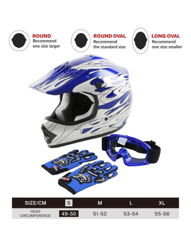 Casco Infantil SLMOTO Llama Azul + Gafas + Guantes